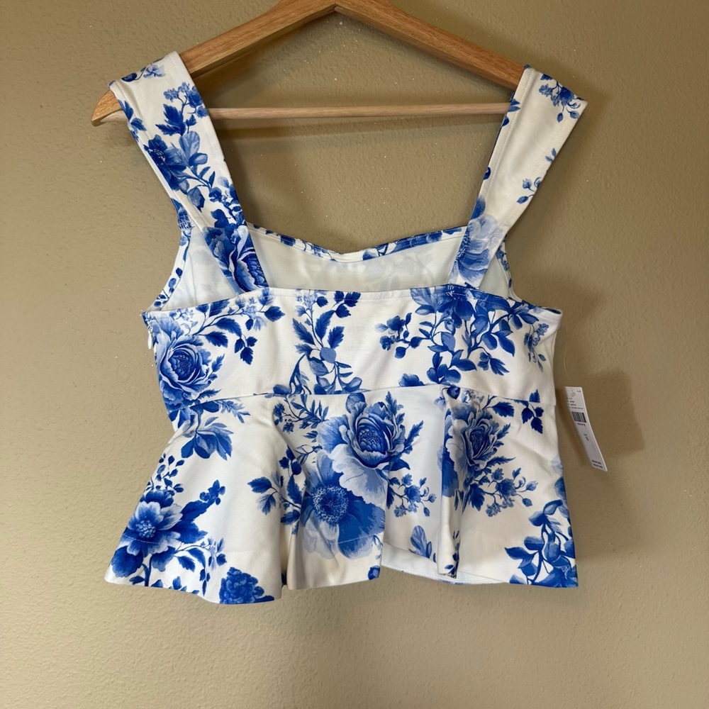NWT Maeve Blue White Floral Square Neck Peplum Top Medium - Picture 3 of 8